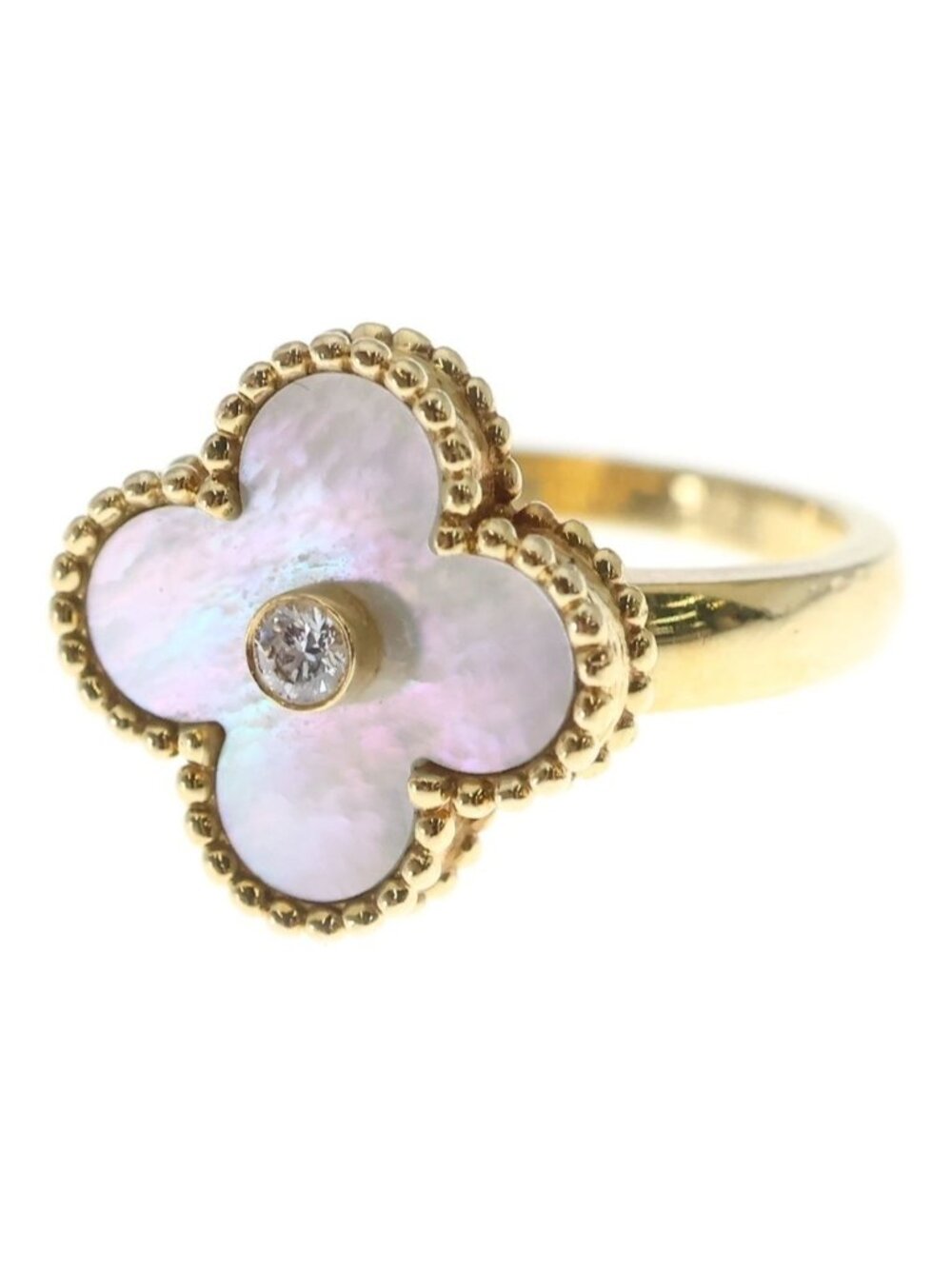 Van Cleef & Arpels Vintage Alhambra Mother of Pearl Diamond Ring Gold 18k